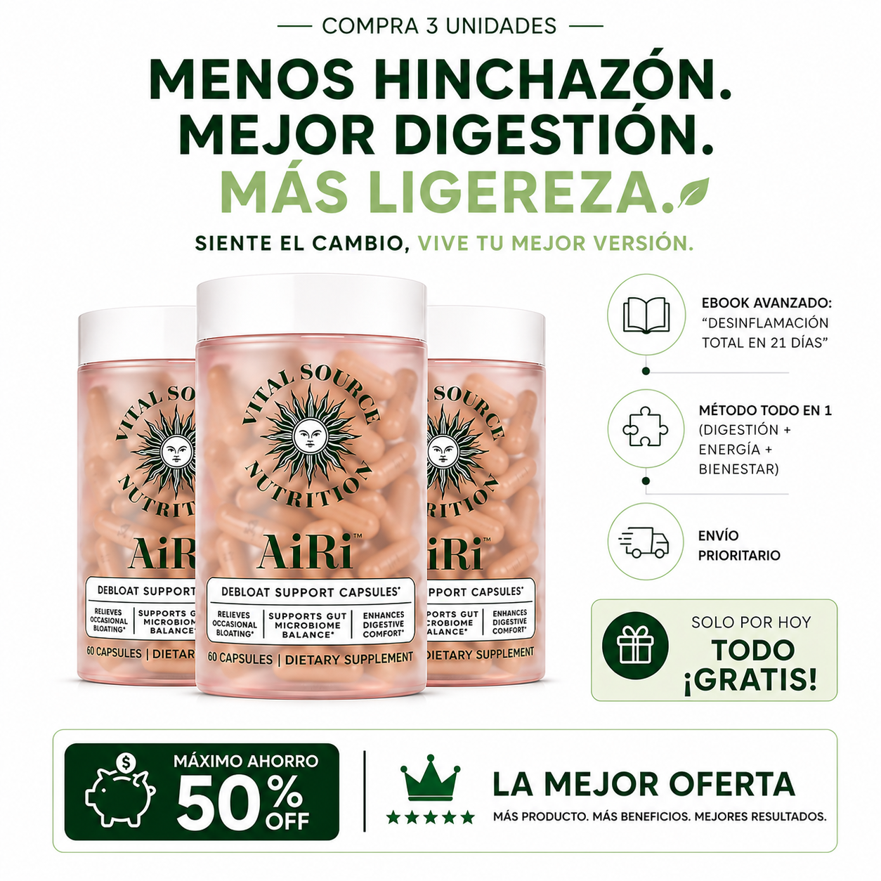 AIRI VITAL SOURCE NUTRITION | menos hinchazón, más ligereza.