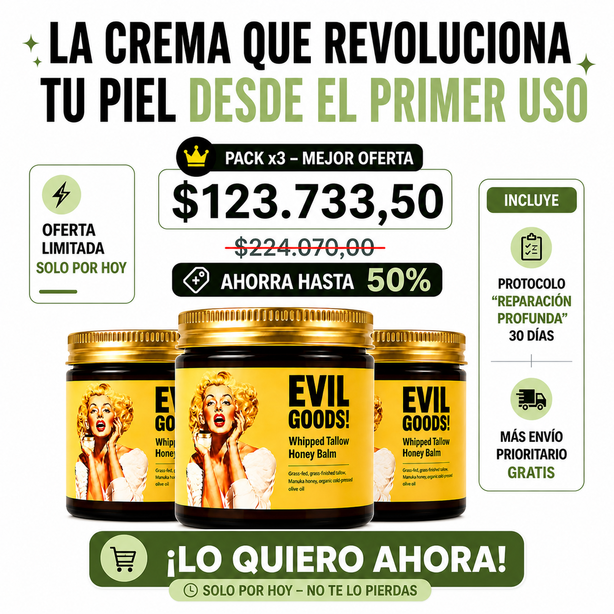 EVIL GOODS DE 100 ML EN CAJA + REGALO | Nutre profundamente y recupera la barrera natural de tu piel.