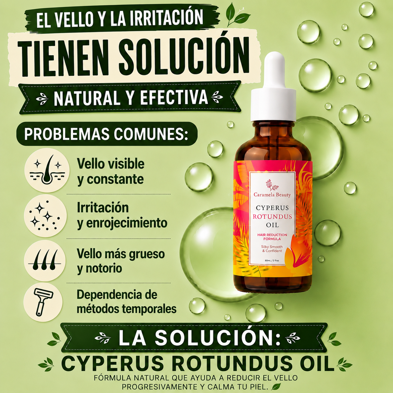 CYPERUS ROTUNDUS OIL | Reduce el vello mientras tu piel luce más clara, suave y segura