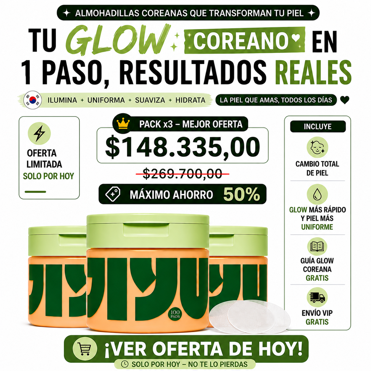 ALMOHADILLAS DE TONER COREANAS | aclara zonas oscuras mientras devuelve luminosidad y una apariencia más joven a la piel