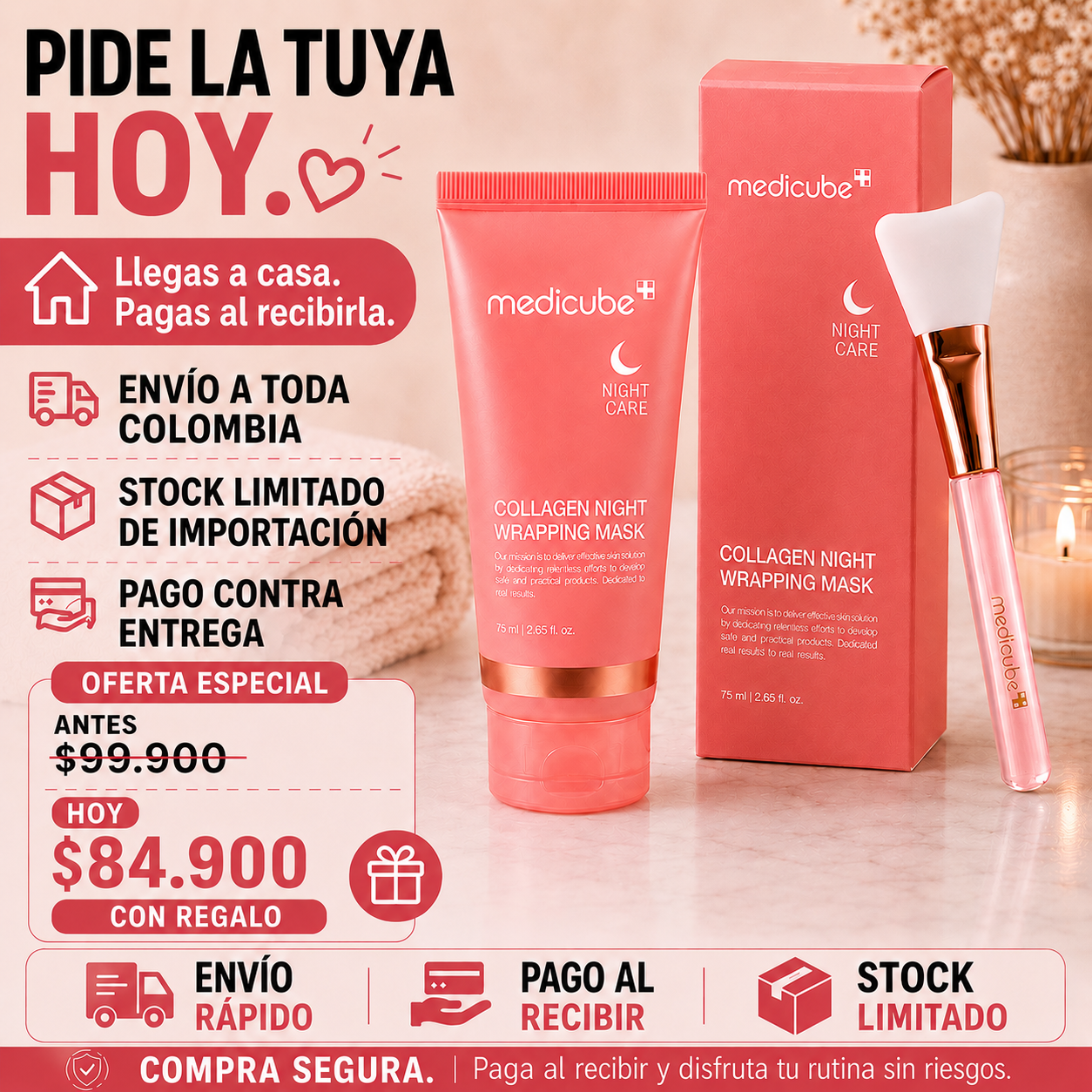 MASCARILLA DE COLÁGENO MEDICUBE | retírala al despertar y olvídate del rostro cansado.