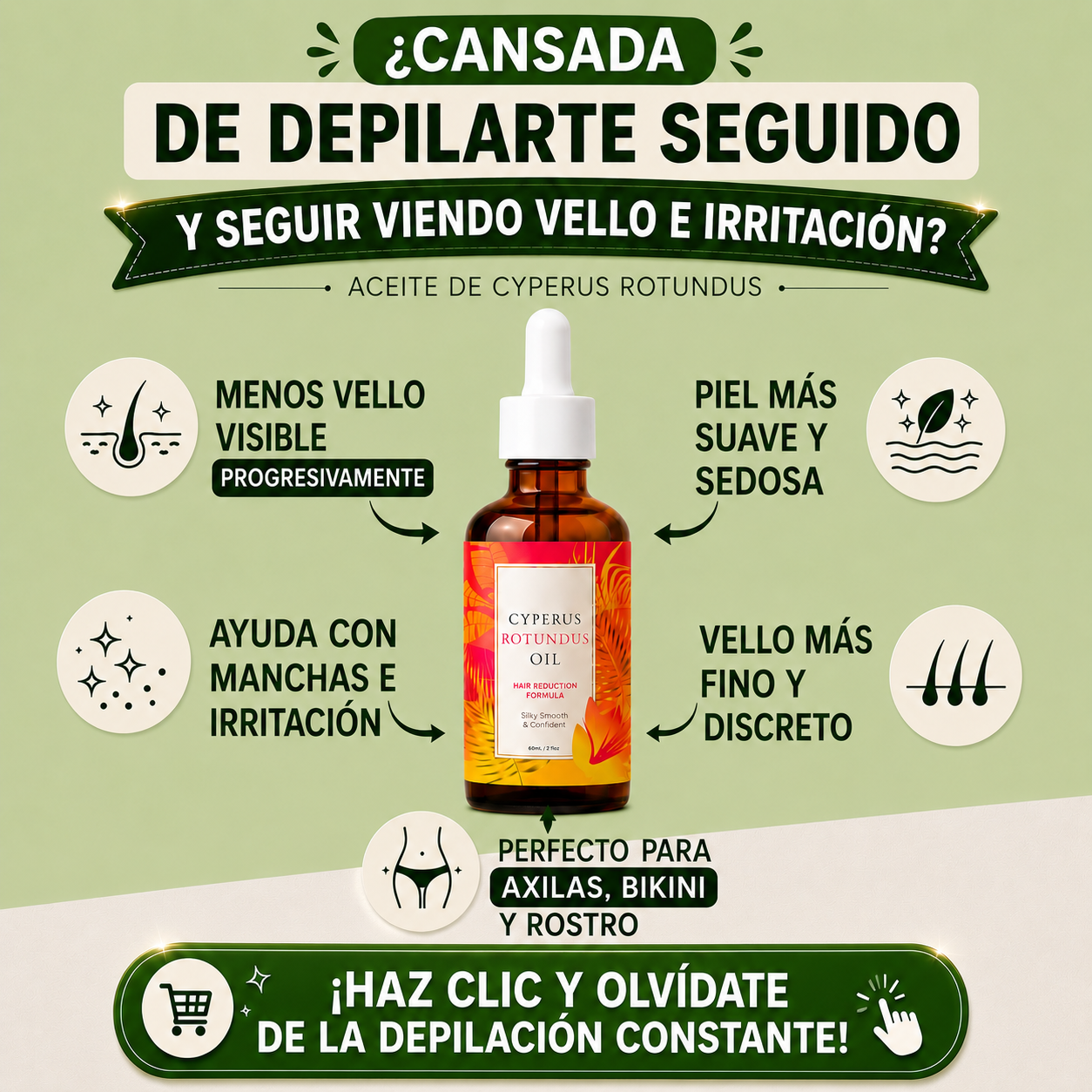 CYPERUS ROTUNDUS OIL | Reduce el vello mientras tu piel luce más clara, suave y segura