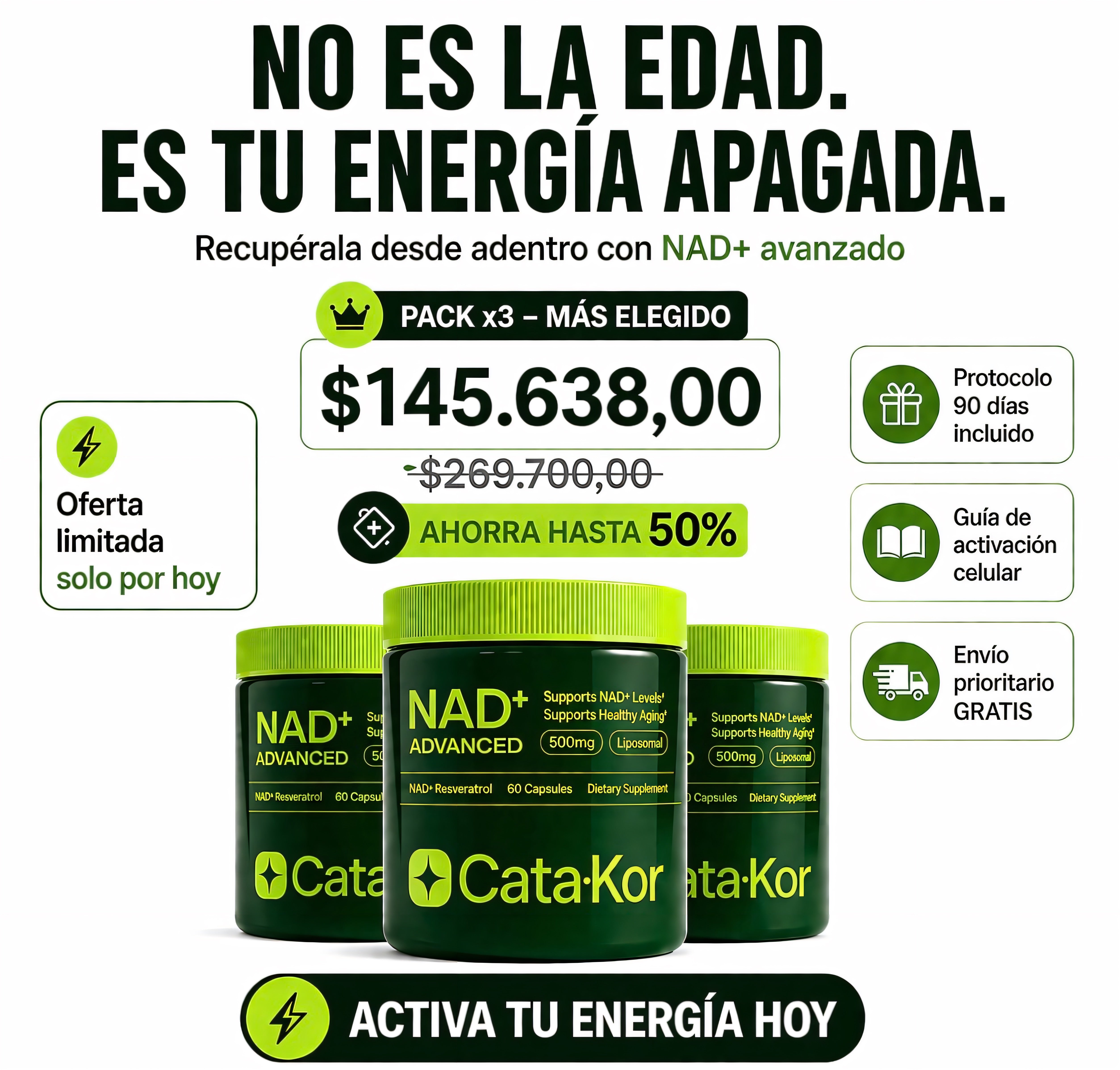 CATA-KOR NAD | no es la edad, es tu energía apagada. Vuelve a sentirte joven y activo.